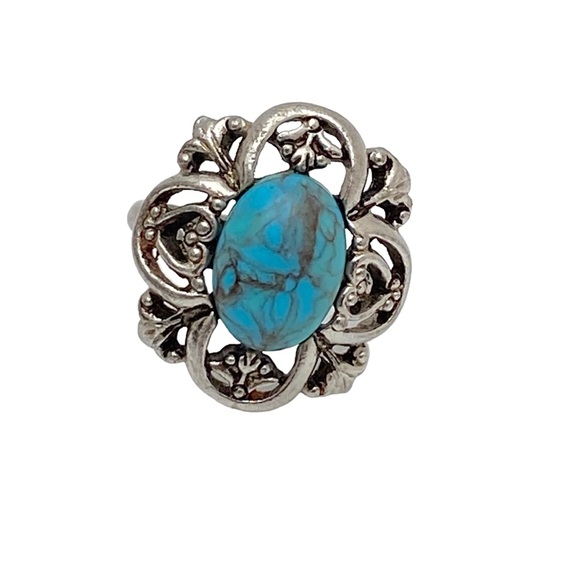 Vintage Sarah Coventry 1976 “Heritage” Adjustable Ring Open Scroll Turquoise - Picture 4 of 8